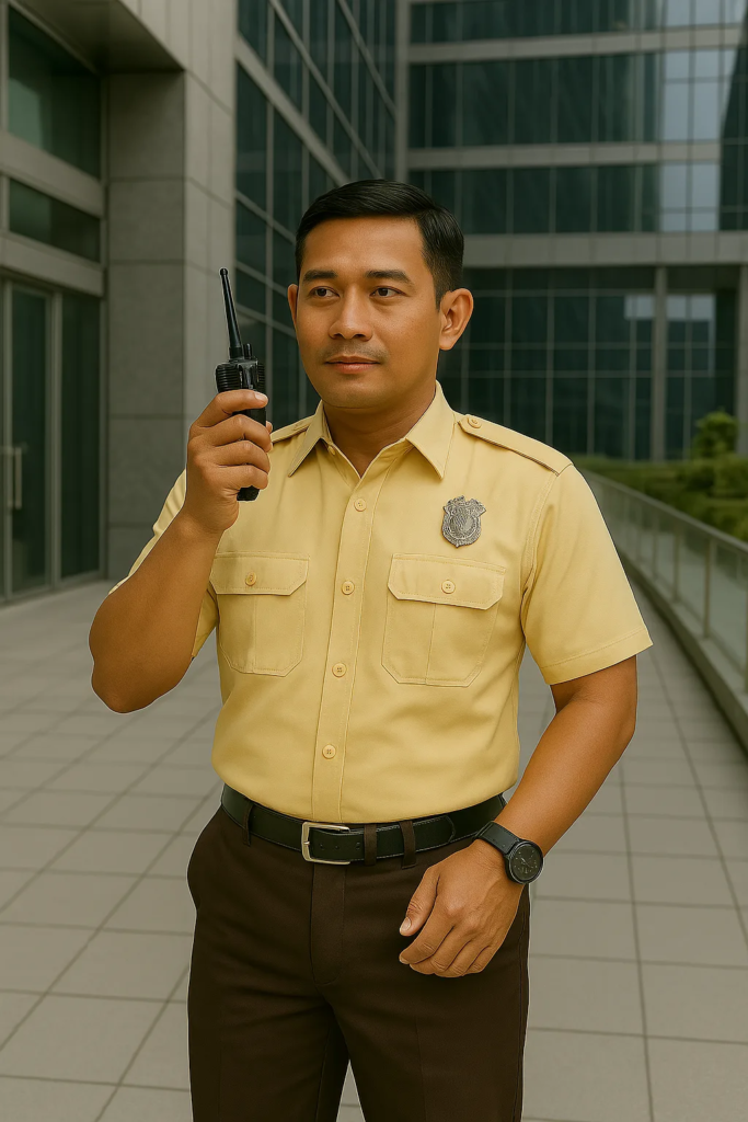 Petugas Jasa Security Terbaik Jabodetabek sedang melakukan patroli keamanan di area perkantoran