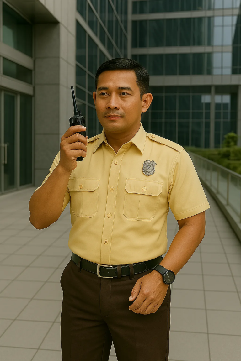 Petugas Jasa Security Terbaik Jabodetabek sedang melakukan patroli keamanan di area perkantoran